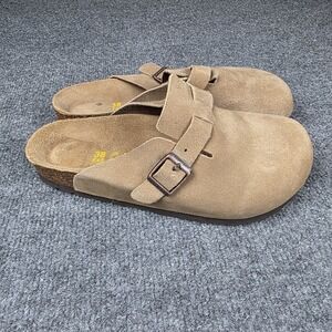 Birkenstock Boston Soft Footbed Suede Leather Clogs Taupe Comfort Shoes Size 38